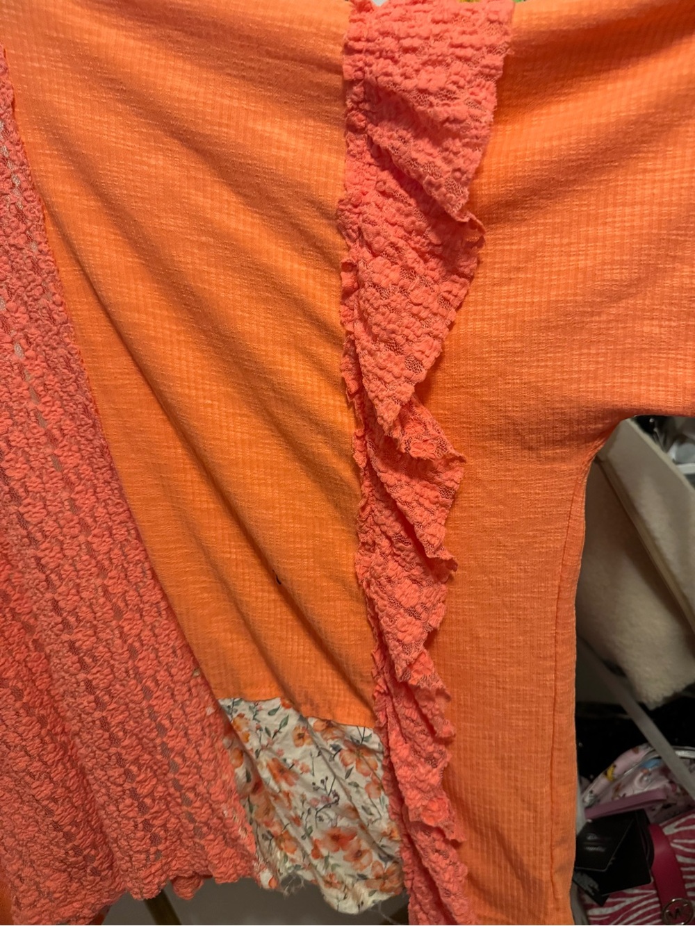POL Orange Floral Patchwork Ruffle Tunic - Picture 4 of 7